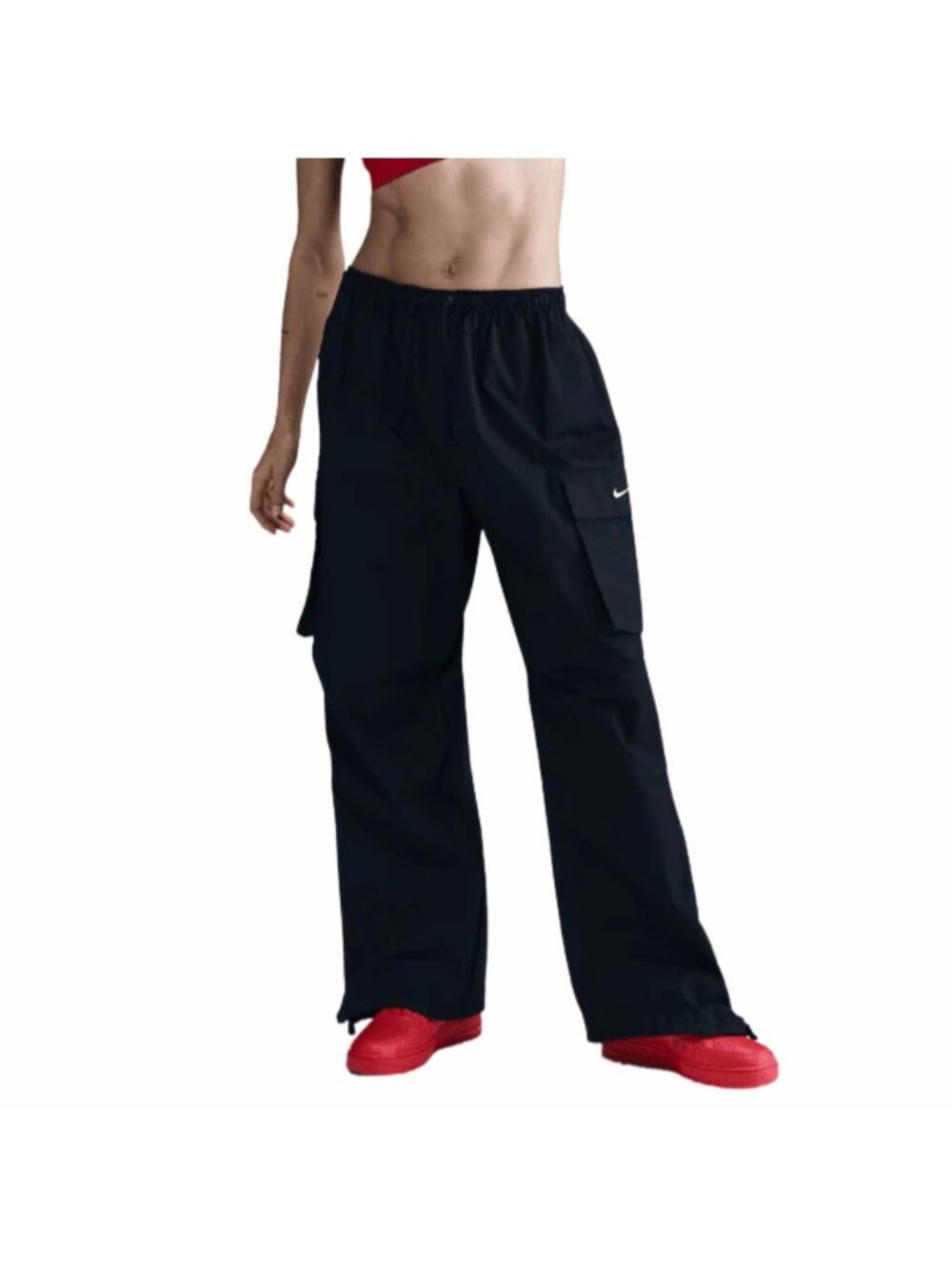 Nike Sportswear Womens Small Mid Rise Oversized Baggy Woven Cargo Pants Black